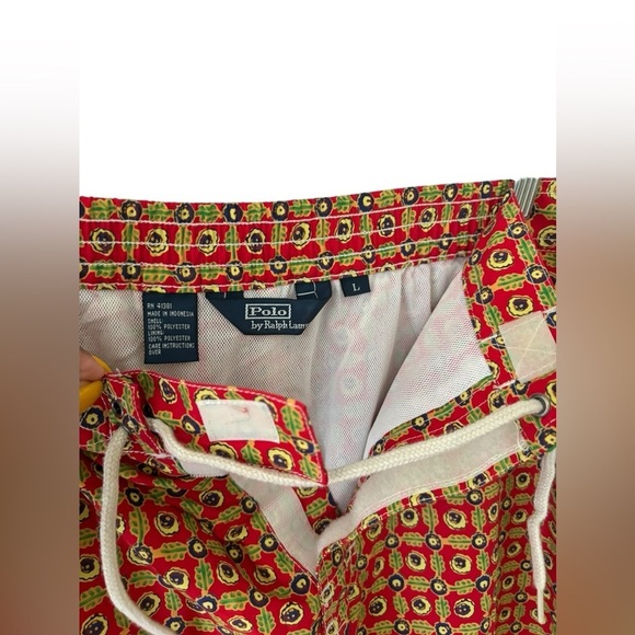 Polo by Ralph Lauren Vintage Board Shorts Blue Tab Silver Geometric Size L - Picture 6 of 12